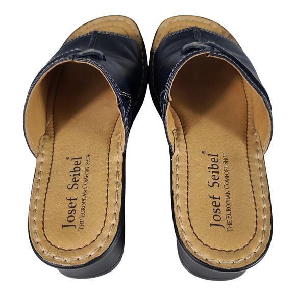 Josef Seibel Navy Blue Leather Slides Sandals Mules Shoes Mint Size 37 US 5 1/2 - Picture 3 of 4